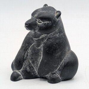 Vintage Boma Black Sitting Bear Figuriine Canada Native American Inuit Signed 3"